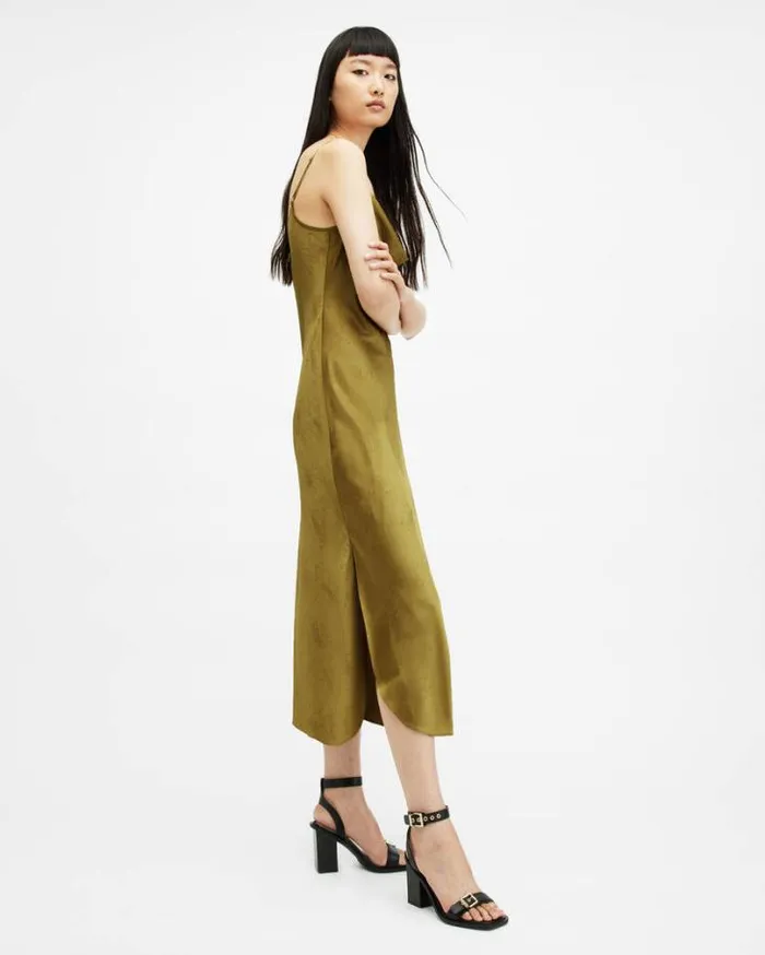 Hadley Jacquard Slim Fit Midi Slip Dress Sap Green Women AllSaints Dresses