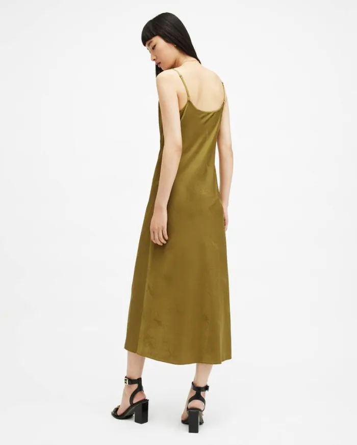 Hadley Jacquard Slim Fit Midi Slip Dress Sap Green Women AllSaints Dresses
