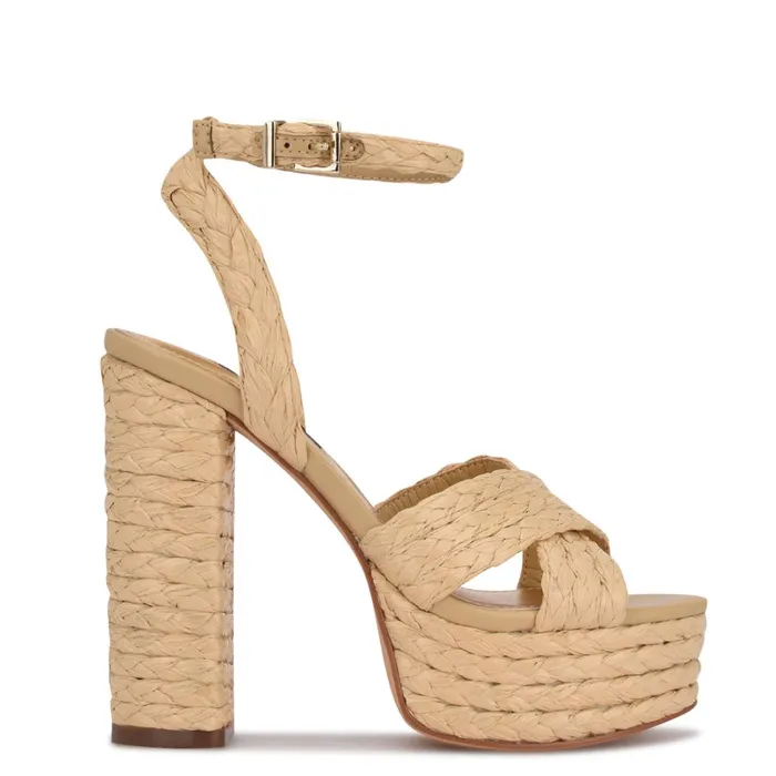 Hadyn Platform Sandals Natural Raffia Women Nine West Platforms