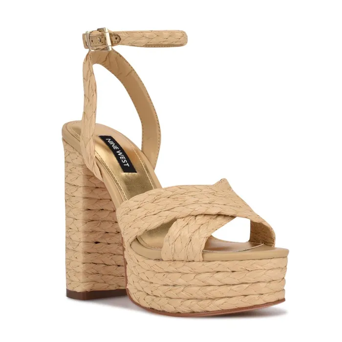 Hadyn Platform Sandals Natural Raffia Women Nine West Platforms Hadyn Platform Sandals Natural Raffia Women Nine West Platforms