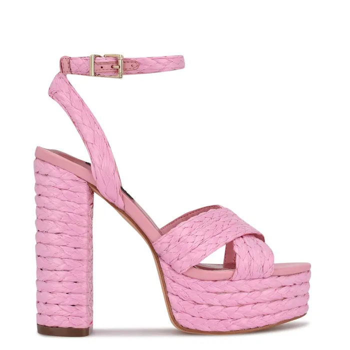 Hadyn Platform Sandals New Pink Raffia Women Nine West Dress