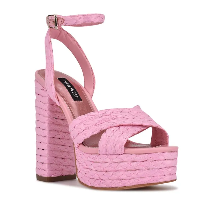 Hadyn Platform Sandals New Pink Raffia Women Nine West Dress Hadyn Platform Sandals New Pink Raffia Women Nine West Dress