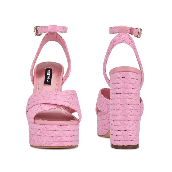 Hadyn Platform Sandals New Pink Raffia Women Nine West Dress Hadyn Platform Sandals New Pink Raffia Women Nine West Dress