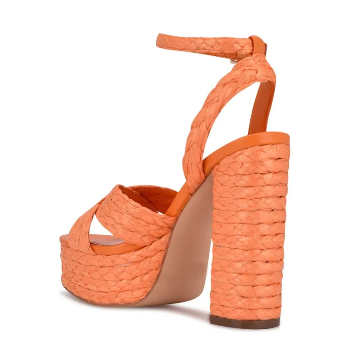 Hadyn Platform Sandals Vivid Orange Raffia Women Nine West High Heels Hadyn Platform Sandals Vivid Orange Raffia Women Nine West High Heels