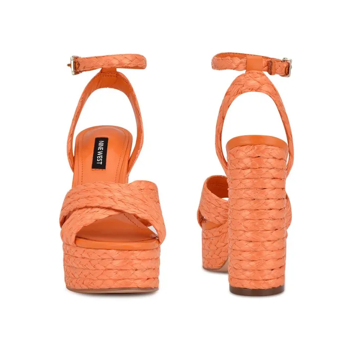 Hadyn Platform Sandals Vivid Orange Raffia Women Nine West High Heels Hadyn Platform Sandals Vivid Orange Raffia Women Nine West High Heels