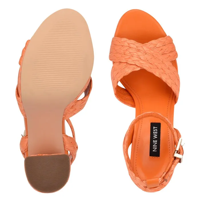 Hadyn Platform Sandals Vivid Orange Raffia Women Nine West High Heels Hadyn Platform Sandals Vivid Orange Raffia Women Nine West High Heels