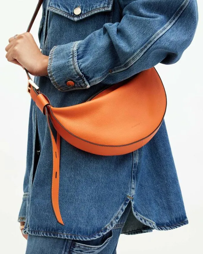 Half Moon Leather Crossbody Bag Pyrole Orange Women AllSaints Accessories