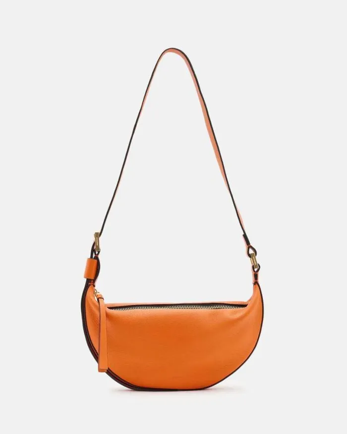 Half Moon Leather Crossbody Bag Pyrole Orange Women AllSaints Handbags and Wallets