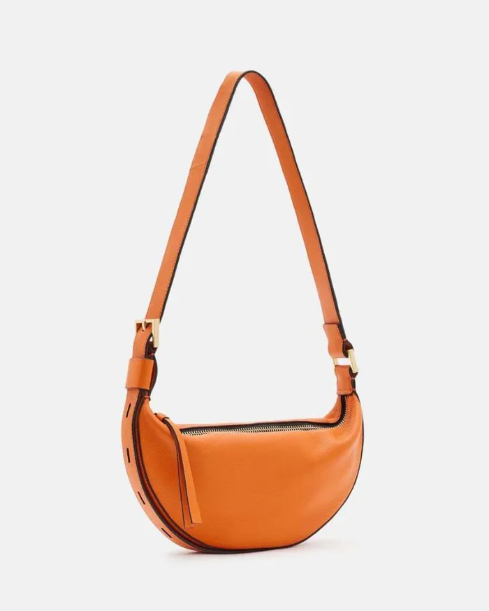Half Moon Leather Crossbody Bag Pyrole Orange Women AllSaints Handbags and Wallets Half Moon Leather Crossbody Bag Pyrole Orange Women AllSaints Handbags and Wallets