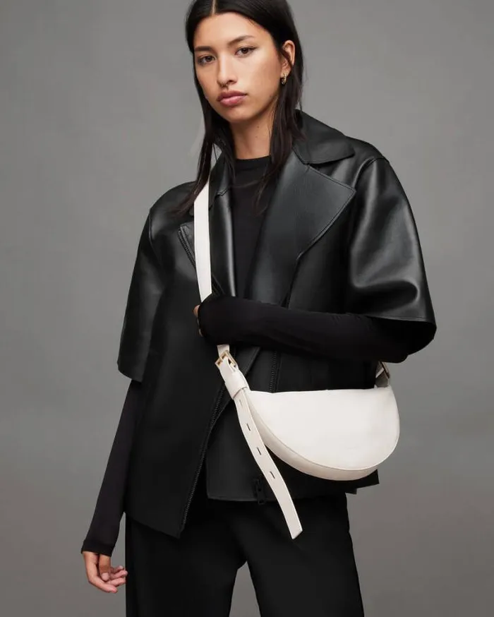 Half Moon Leather Crossbody Bag White Women AllSaints Accessories