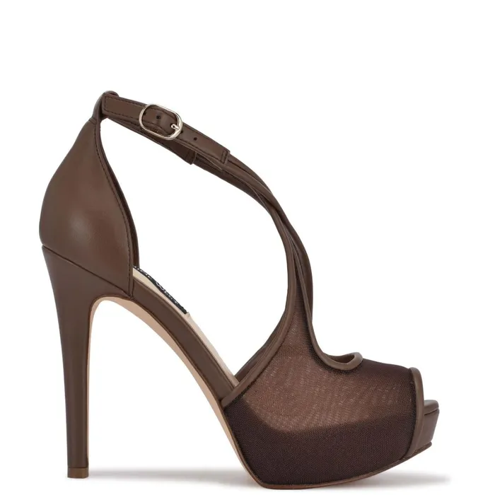 Hanya Peep Toe Platform Pumps Medium Brown Women Nine West Pumps