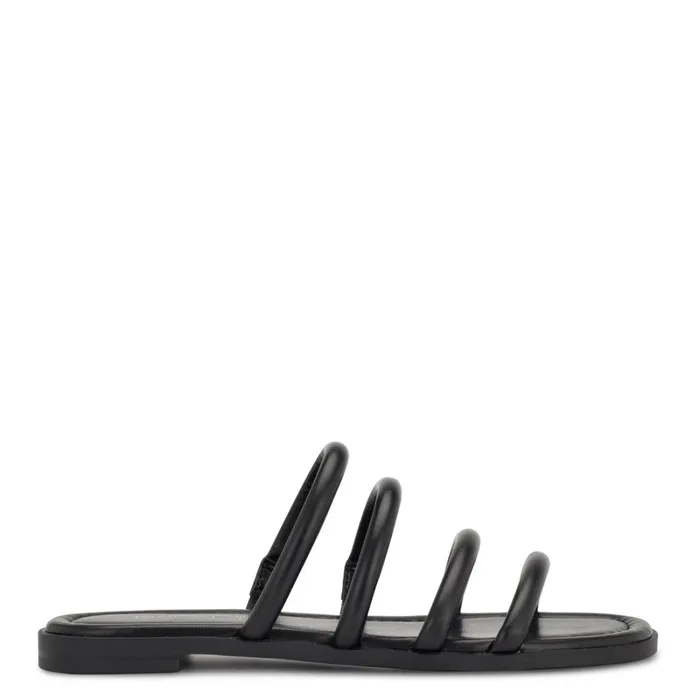 Hapily Flat Slide Sandals Black Women Nine West Low Heel