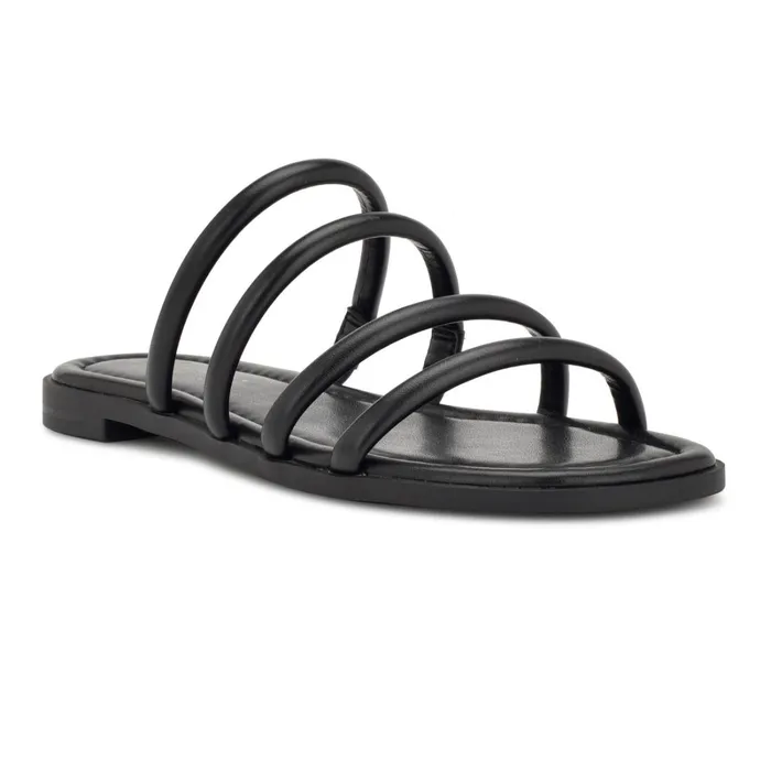 Hapily Flat Slide Sandals Black Women Nine West Low Heel Hapily Flat Slide Sandals Black Women Nine West Low Heel