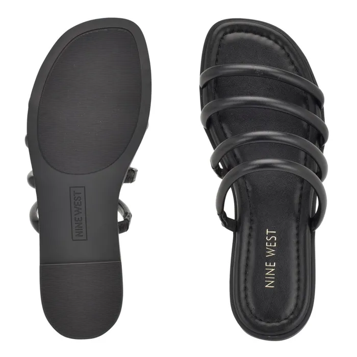 Hapily Flat Slide Sandals Black Women Nine West Low Heel Hapily Flat Slide Sandals Black Women Nine West Low Heel