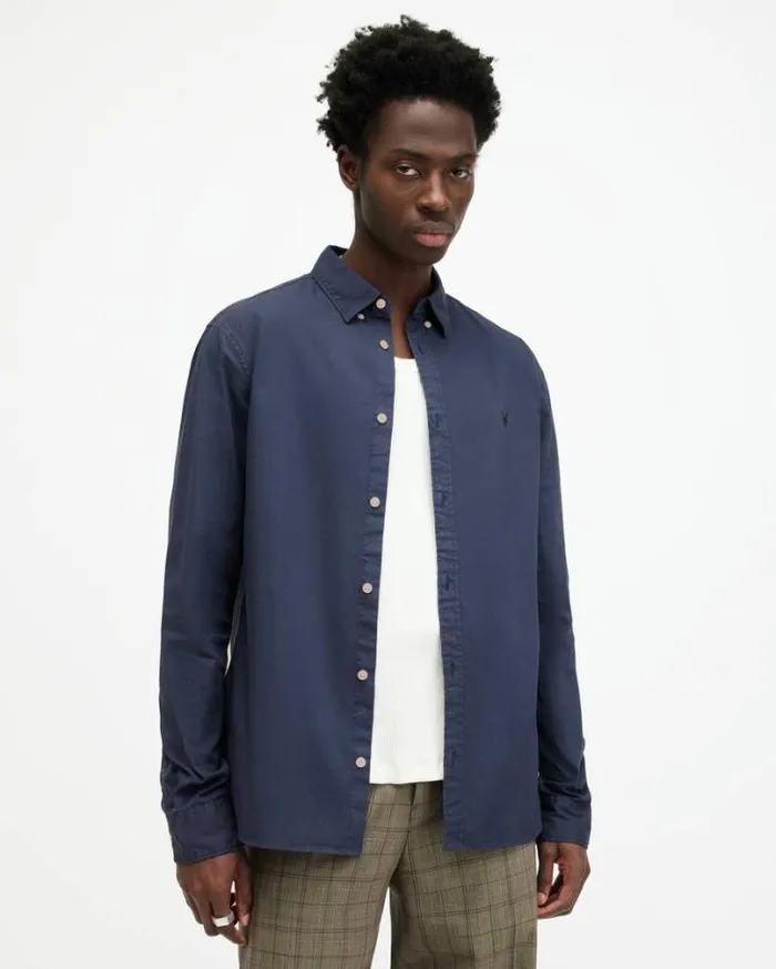 Hawthorne Ramskull Stretch Fit Shirt Admiral Blue Men AllSaints Shirts