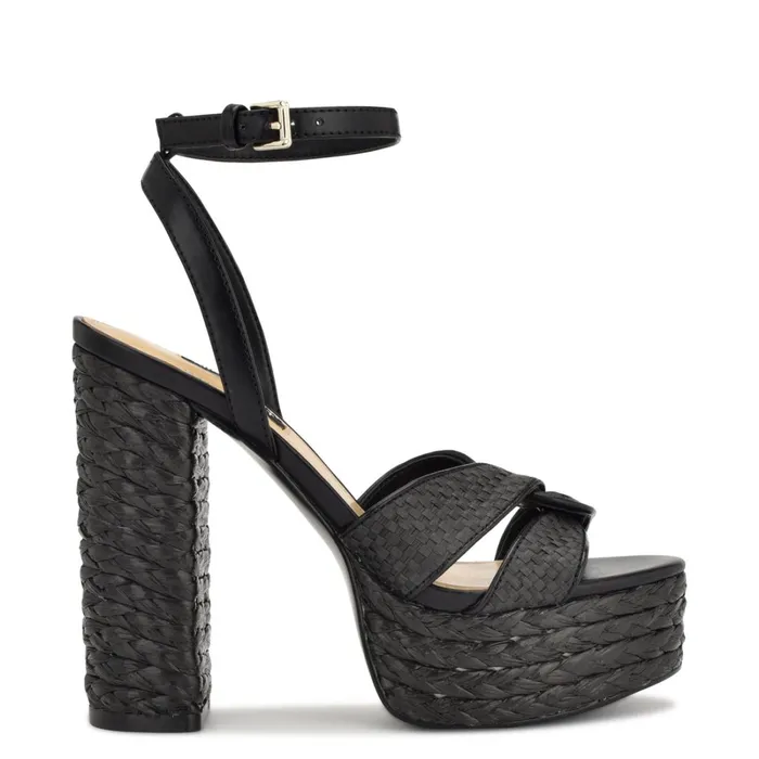 Hayya Woven Platform Sandals Black Women Nine West Platforms