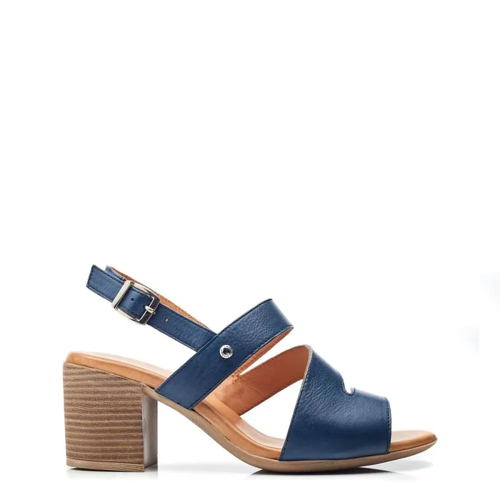 Heeled Sandals Women Moda In Pelle Laya NavyTan Leather
