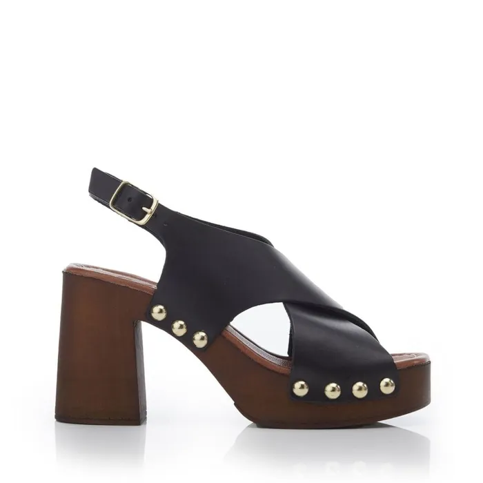 Heeled Sandals Women Moda In Pelle Moana Black Leather