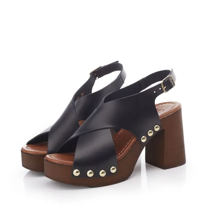 Heeled Sandals Women Moda In Pelle Moana Black Leather