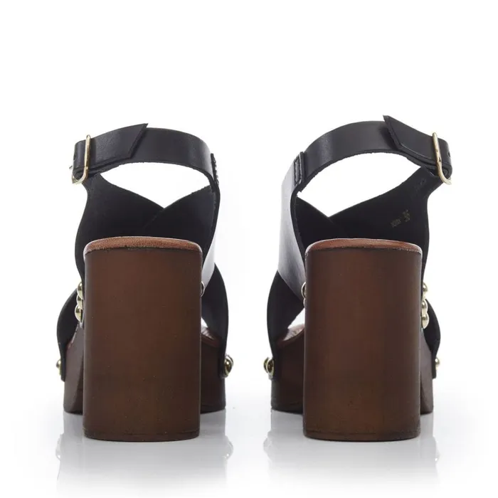 Heeled Sandals Women Moda In Pelle Moana Black Leather