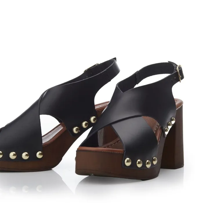 Heeled Sandals Women Moda In Pelle Moana Black Leather