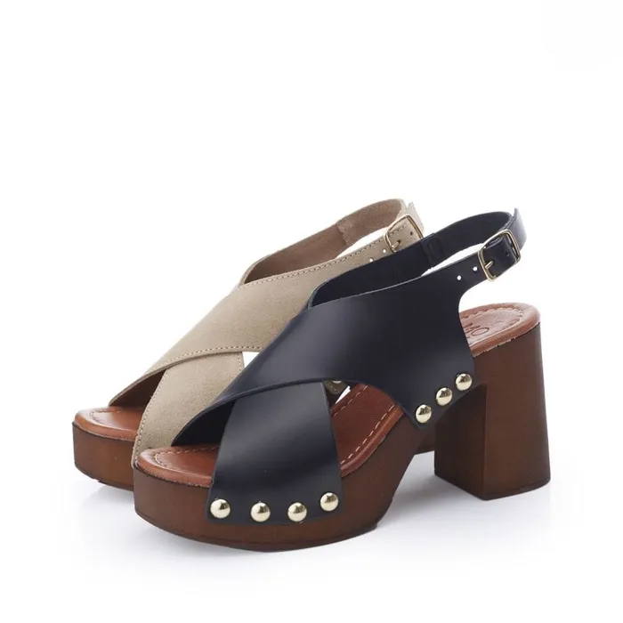 Heeled Sandals Women Moda In Pelle Moana Black Leather