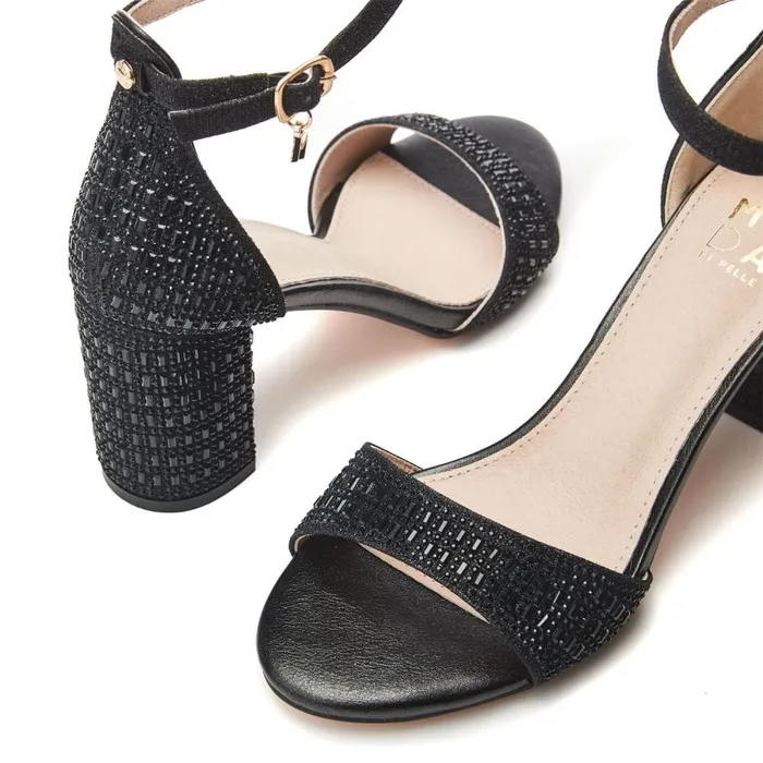 Heeled Sandals Women Moda In Pelle Rubiana Black Textile