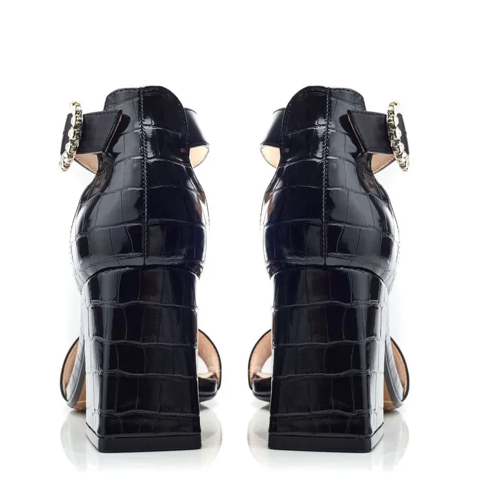 Heeled Sandals Women Moda In Pelle Scilla Black Porvair