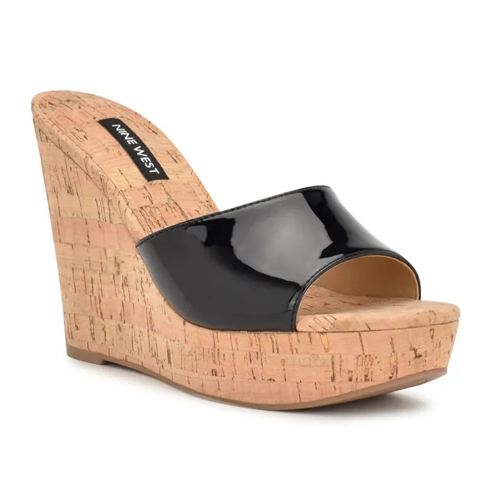 Herden Wedge Slide Sandals Black Women Nine West High Heels Herden Wedge Slide Sandals Black Women Nine West High Heels