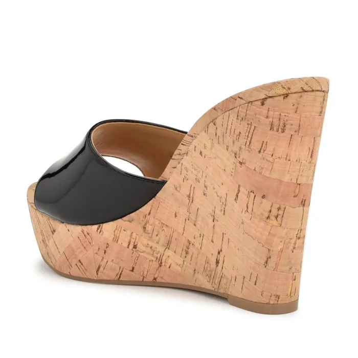 Herden Wedge Slide Sandals Black Women Nine West High Heels Herden Wedge Slide Sandals Black Women Nine West High Heels