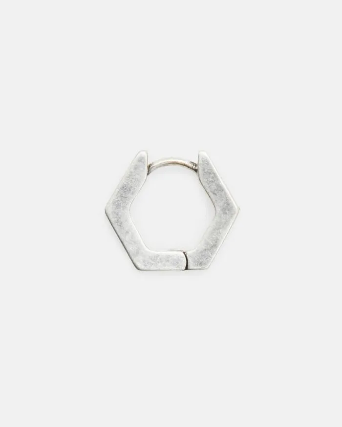 Hex Sterling Silver Bolt Hoop Earring Warm Silver Men AllSaints Accessories