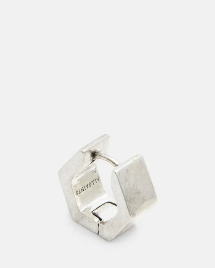 Hex Sterling Silver Bolt Hoop Earring Warm Silver Men AllSaints Accessories