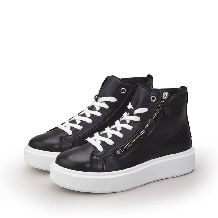 HighTop Trainers Women Moda In Pelle Shoon Sh Implore Black Leather
