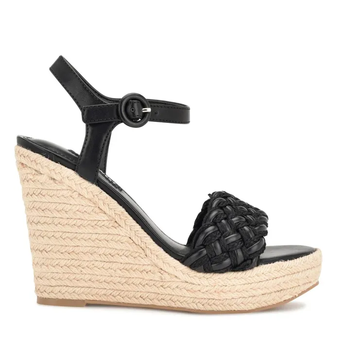 Hosana Espadrille Wedge Sandals Black Women Nine West High Heels