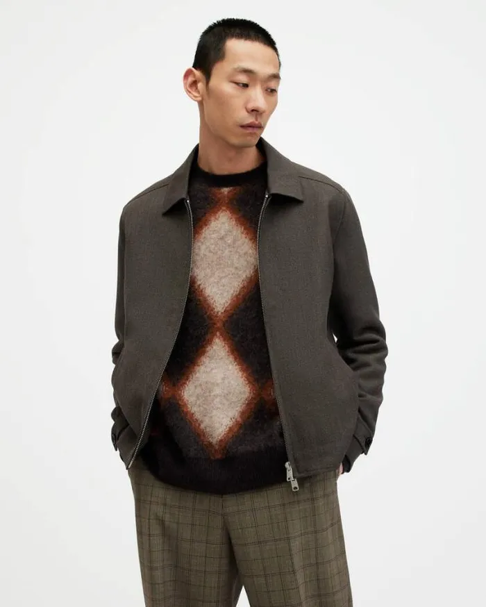 Howl Wool Blend Textured Jacket Brown Men AllSaints Jackets and Coats