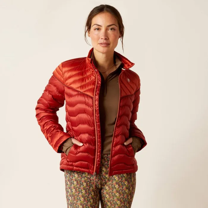 Ideal Down Jacket Iridescent Red Ochreburnt Bri Women Ariat Jackets and Vests
