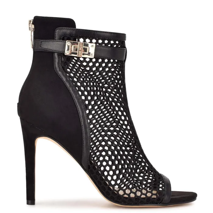 Ididit Mesh Peep Toe Booties Black Women Nine West Boots and Booties