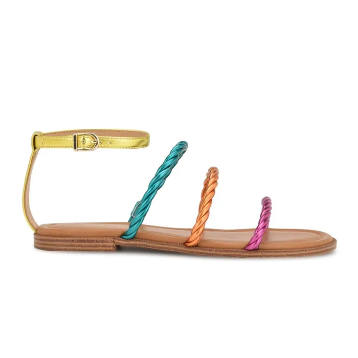 Ipster Ankle Strap Flat Sandals Pink Orange Multi Metallic Women Nine West Flats