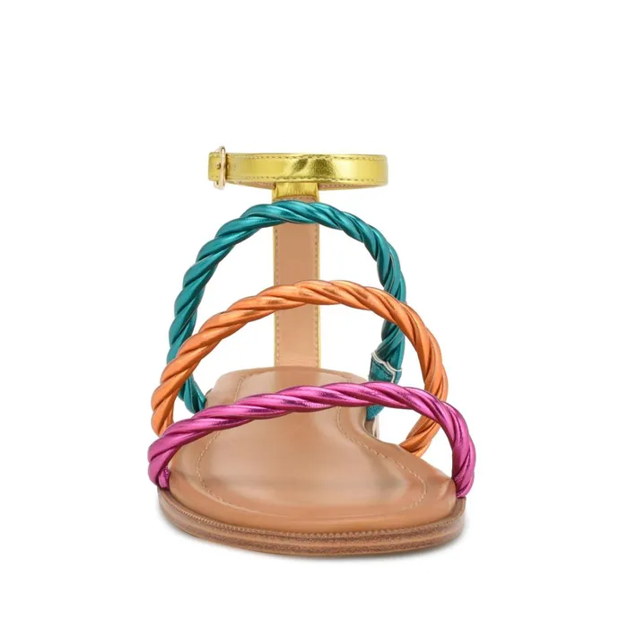 Ipster Ankle Strap Flat Sandals Pink Orange Multi Metallic Women Nine West Flats Ipster Ankle Strap Flat Sandals Pink Orange Multi Metallic Women Nine West Flats