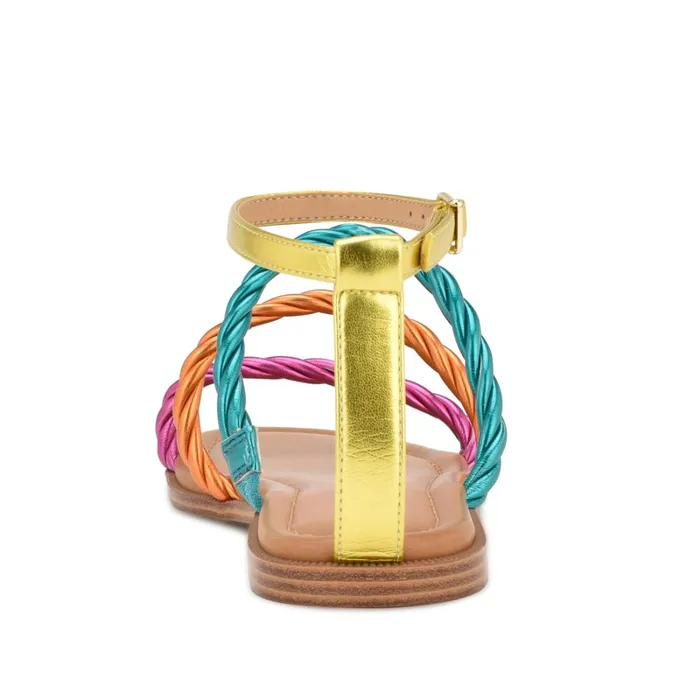 Ipster Ankle Strap Flat Sandals Pink Orange Multi Metallic Women Nine West Flats Ipster Ankle Strap Flat Sandals Pink Orange Multi Metallic Women Nine West Flats