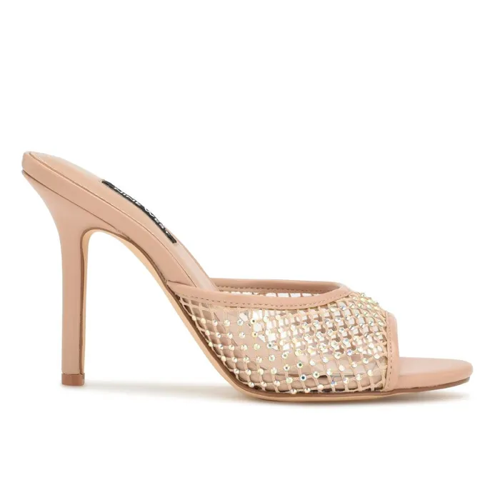 Iriep Heeled Slide Sandals Light Natural Mesh Women Nine West High Heels