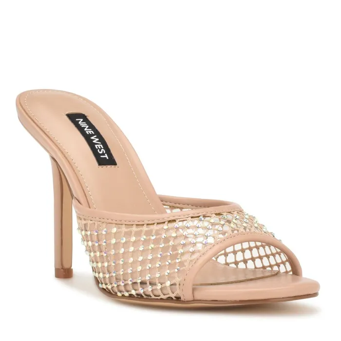Iriep Heeled Slide Sandals Light Natural Mesh Women Nine West High Heels Iriep Heeled Slide Sandals Light Natural Mesh Women Nine West High Heels
