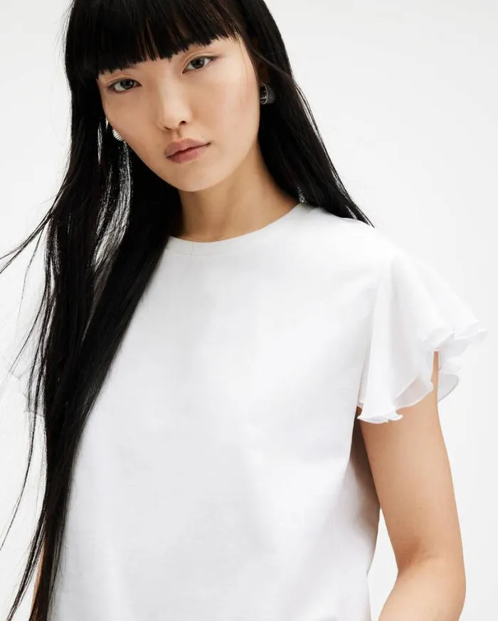 Isabel Frill Trim Short Sleeve TShirt Chalk White Women AllSaints TShirts