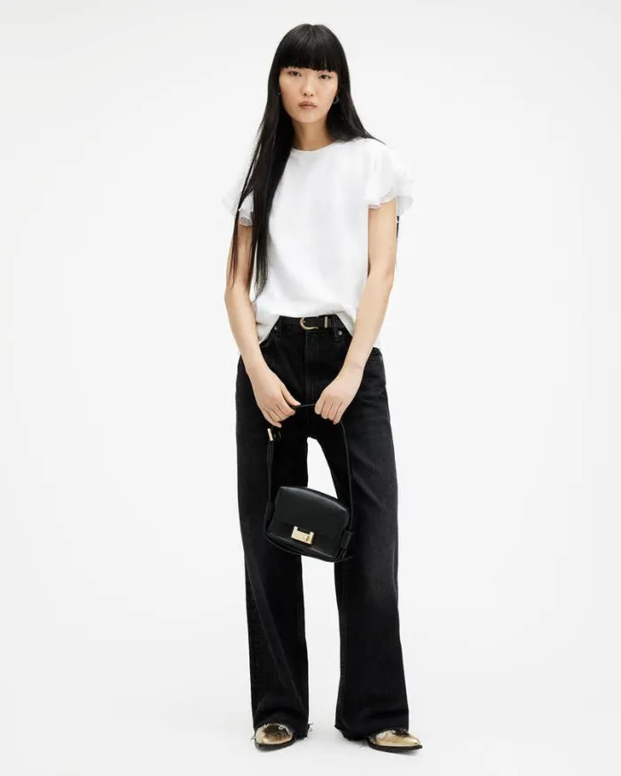 Isabel Frill Trim Short Sleeve TShirt Chalk White Women AllSaints TShirts