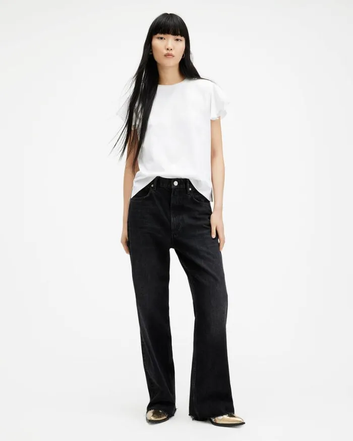 Isabel Frill Trim Short Sleeve TShirt Chalk White Women AllSaints TShirts