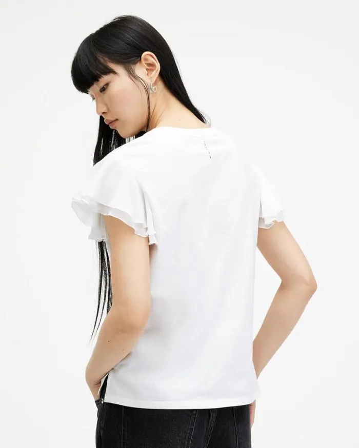 Isabel Frill Trim Short Sleeve TShirt Chalk White Women AllSaints TShirts