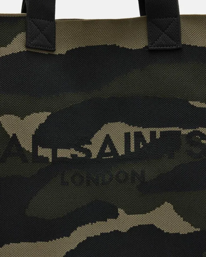 Izzy Logo Print Knitted Tote Bag Camo Green Women AllSaints Handbags and Wallets Izzy Logo Print Knitted Tote Bag Camo Green Women AllSaints Handbags and Wallets
