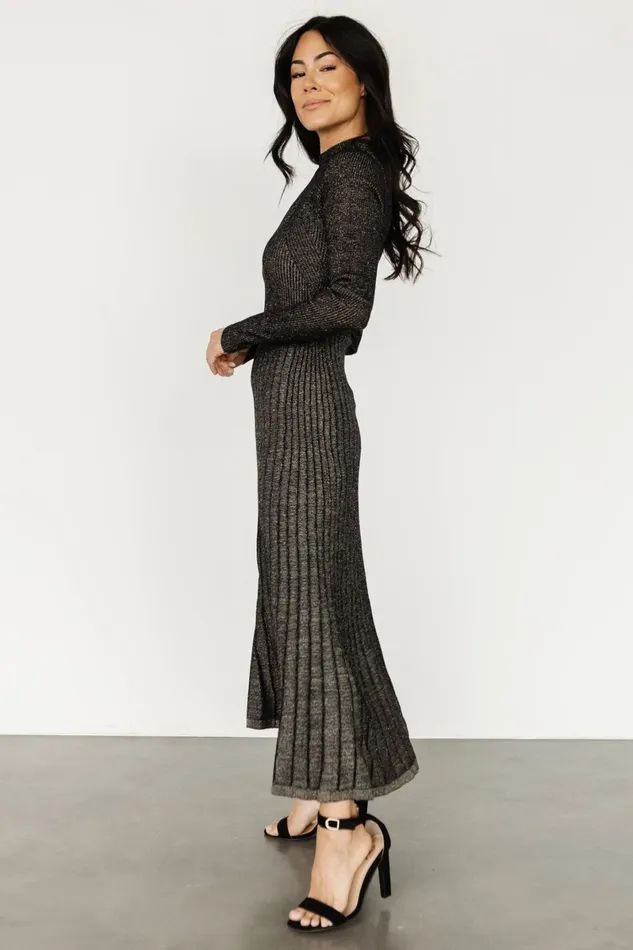 Jamelia Pleated Sweater Dress Black Gold Women Baltic Born Bump Friendly Jamelia Pleated Sweater Dress Black Gold Women Baltic Born Bump Friendly