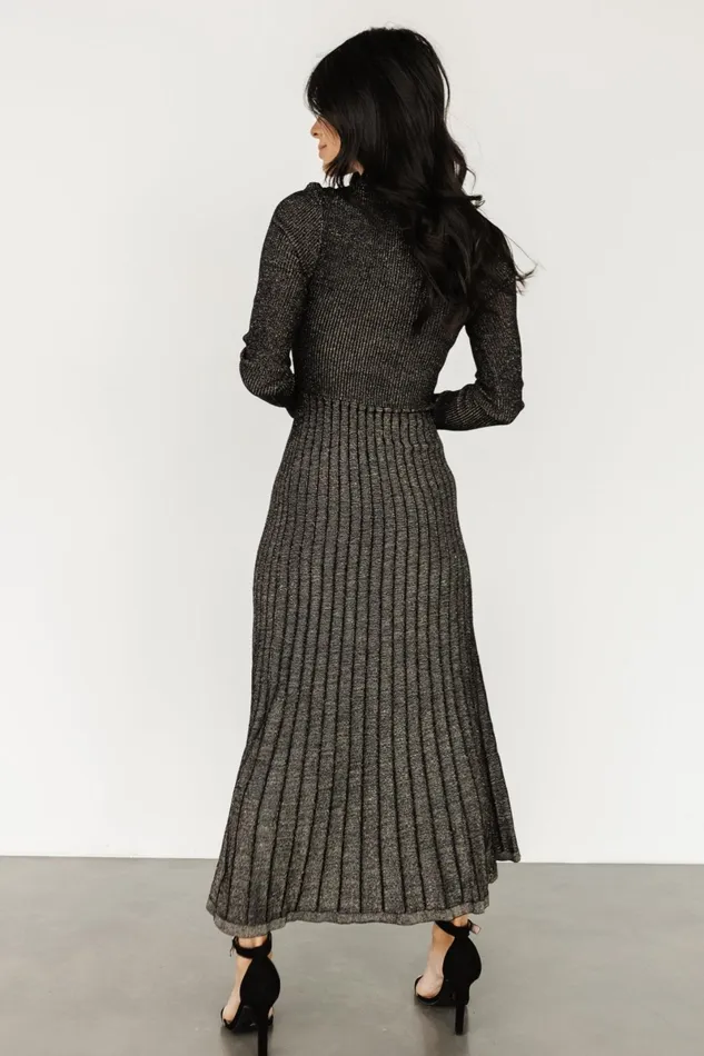 Jamelia Pleated Sweater Dress Black Gold Women Baltic Born Bump Friendly Jamelia Pleated Sweater Dress Black Gold Women Baltic Born Bump Friendly