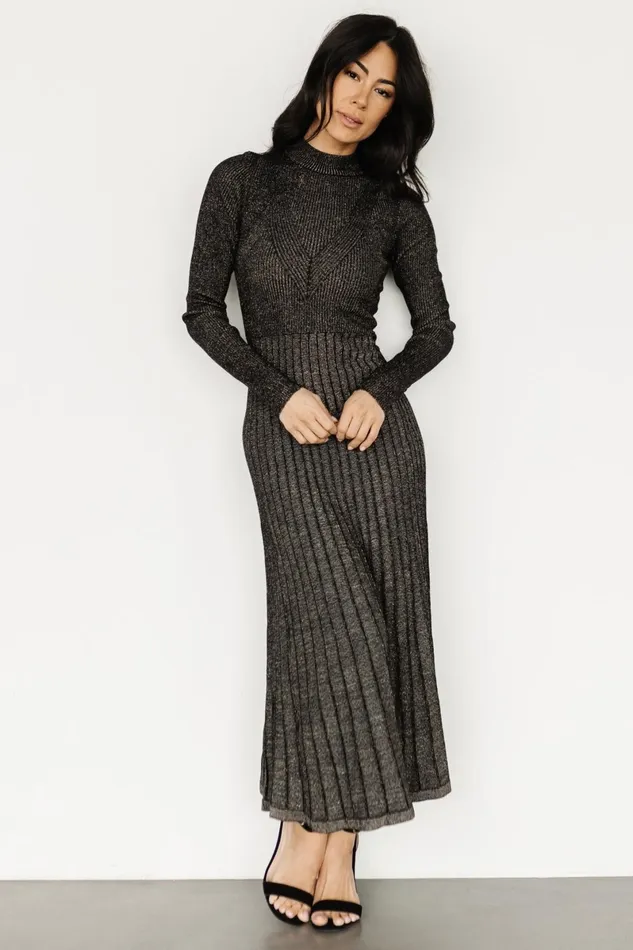 Jamelia Pleated Sweater Dress Black Gold Women Baltic Born Bump Friendly Jamelia Pleated Sweater Dress Black Gold Women Baltic Born Bump Friendly